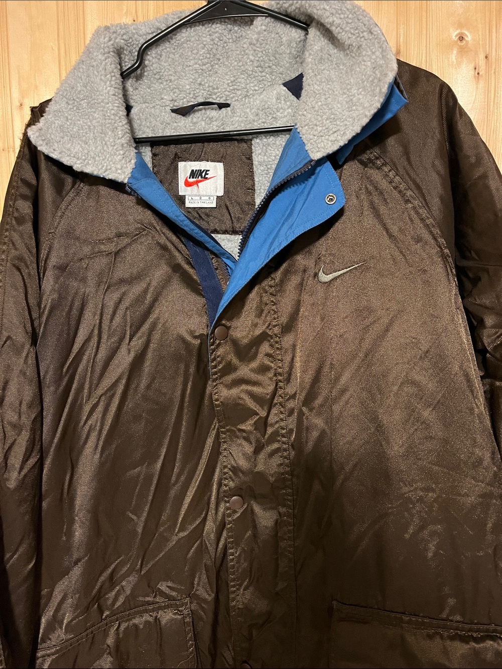 Vintage Nike Brown with Blue Trim and Gray Sherpa Collar